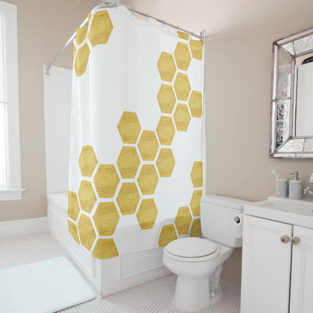 Classy Matte Gold & White Hexagons Geometric (In Situ)