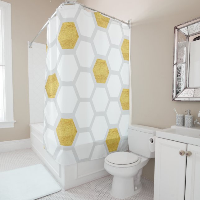 Classy Matte Gold & White Hexagons Modern (In Situ)