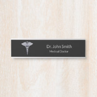 Classy Medical Caduceus on Black Silver