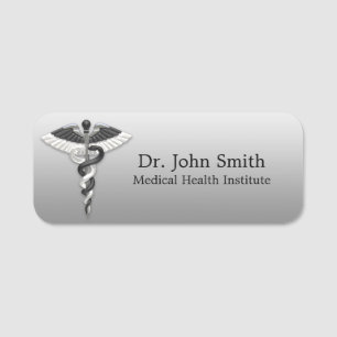 Classy Medical Elegant Black White Caduceus Noble Name Tag