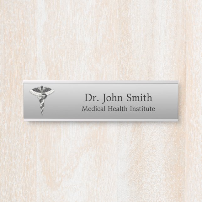 Classy Medical Elegant Noble Black White Caduceus Door Sign (Front)
