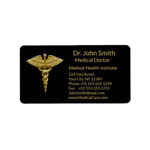 Classy Medical Gold Caduceus Black - Address Label