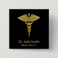 Classy Medical Gold Caduceus on Black - Button