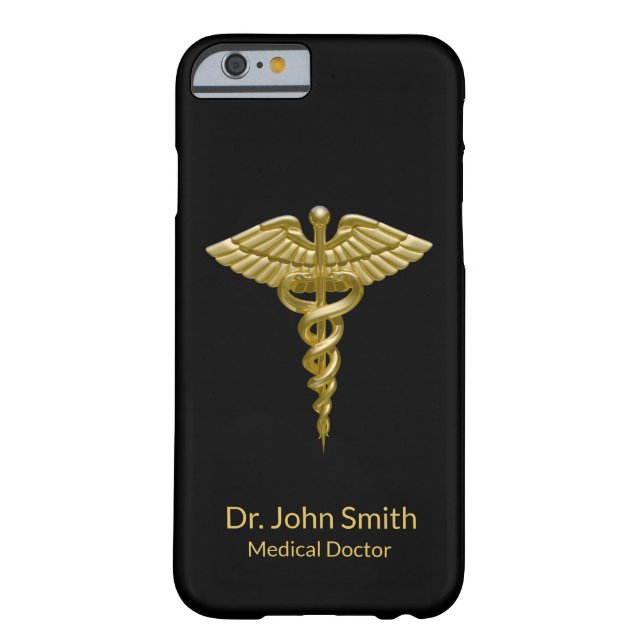 Classy Medical Gold Caduceus on Black iPhone Case (Back)