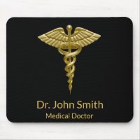 Classy Medical Gold Caduceus on Black - Mousepad