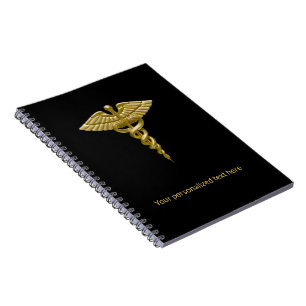 Classy Medical Gold Caduceus on Black - Notebook