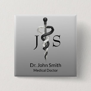 Classy Medical Noble Elegant Black White Asclepius 2 Inch Square Button