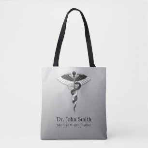 Classy Medical Noble Elegant Black White Caduceus Tote Bag