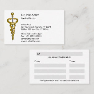 Classy Medical Noble Elegant Gold Silver Asclepius Appointment Card