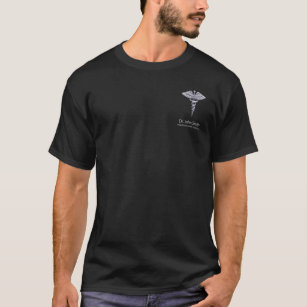 Classy Medical Silver Caduceus on Black T-Shirt