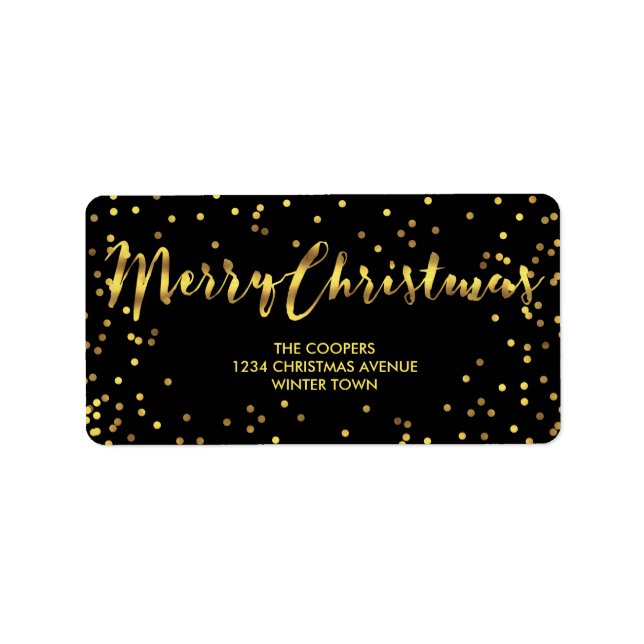 Classy Merry Christmas Gold Foil Confetti Black Label (Front)