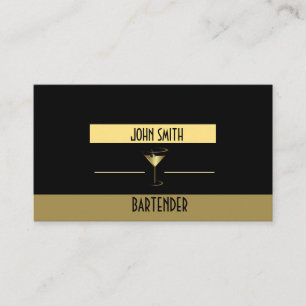 Classy, Metallic Martini Gold Logo Bartender Business Card