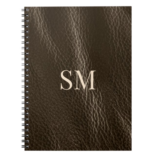 Classy Minimal Brown Leather Monogram Notebook (Front)