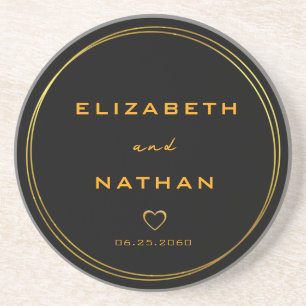 Classy Minimalist Black & Gold Wedding  Coaster