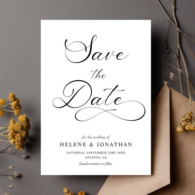 Classy Minimalist Black White Elegant Wedding Save The Date (Classy Minimalist Black White Elegant Wedding Save The Date)