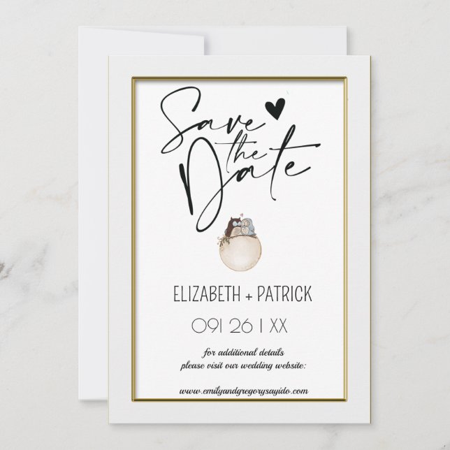Classy minimalist ,owls in love save the date invitation (Front)