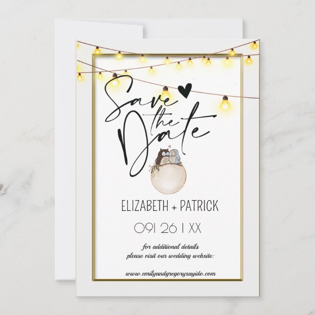 Classy minimalist ,owls in love save the date invitation (Front)