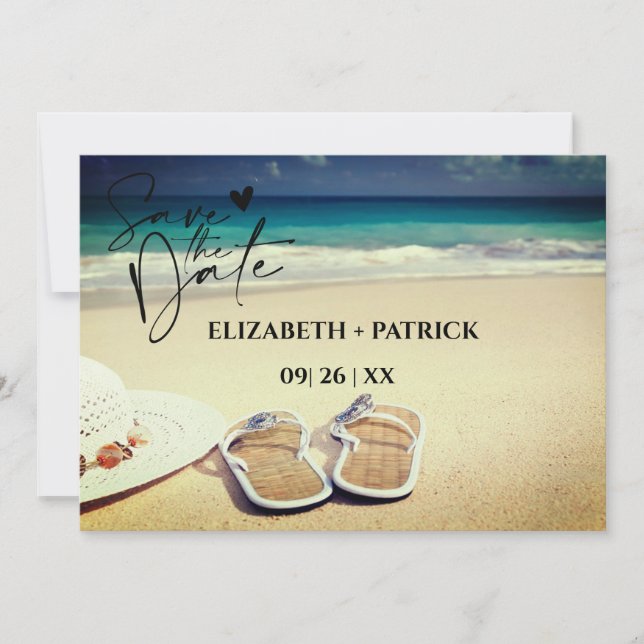 Classy minimalist, tropical beach save the date (Front)