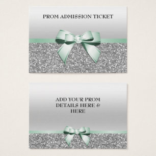 Classy Mint Bow & Silver Glitter Prom Admission