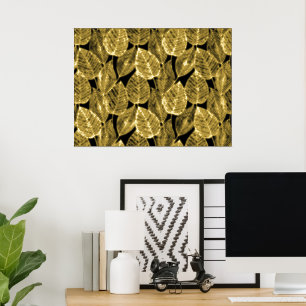 Classy Modern Abstract Leaves Art Pattern Gold Foil Prints