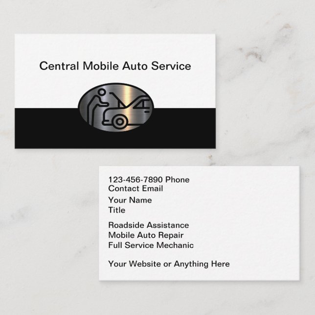Classy Modern Auto Mechanic Roadside Assistance Business Card (Front/Back)