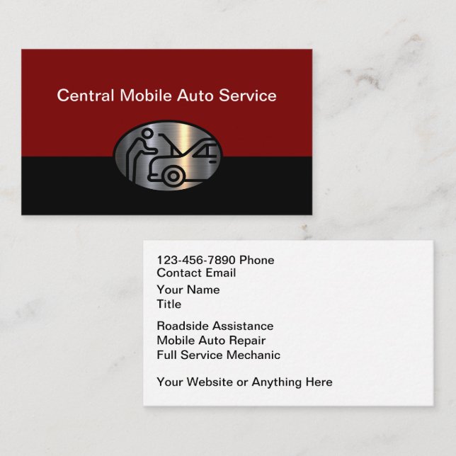 Classy Modern Auto Mechanic Roadside Assistance Business Card (Front/Back)