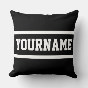 Classy Modern Black Athletic Text White Stripes Throw Pillow