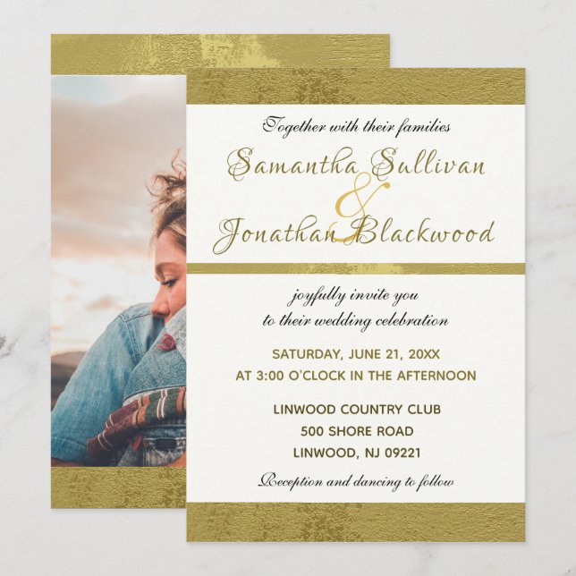 Classy Modern Calligraphy Photo Wedding Invitation (Front/Back)