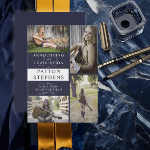 Classy Modern Dark Blue Photo Graduation Announcement