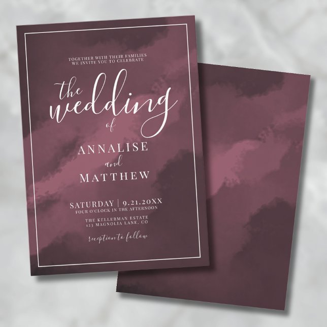 Classy Modern Elegant Watercolor Burgundy Wedding Invitation (Classy Modern Elegant Watercolor Burgundy Wedding Invitation)