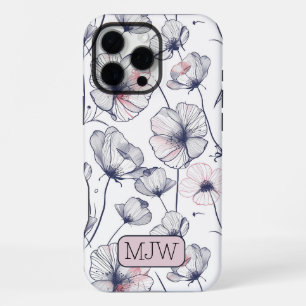 Classy Modern Floral Botanical Monogrammed iPhone 16 Pro Max Case