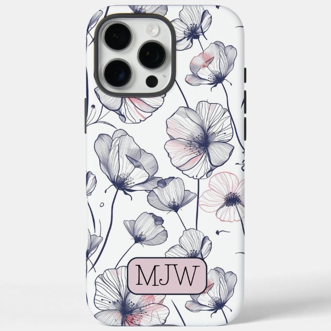 Classy Modern Floral Botanical Monogrammed iPhone Case-Mate iPhone Case (Back)