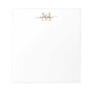 Classy Modern Girly Script Monogram Black Gold Notepad