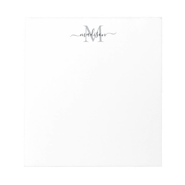 Classy Modern Girly Script Monogram Black Grey Notepad (Front)