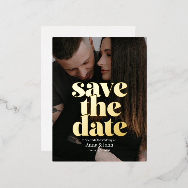 Classy Modern Gold Foil Enregistrer la carte Date (Recto/Verso)