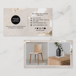 Classy Modern Gold Foil Logo 2 Photos Social Media Business Card