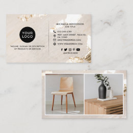 Classy Modern Gold Foil Logo 2 Photos Social Media Business Card