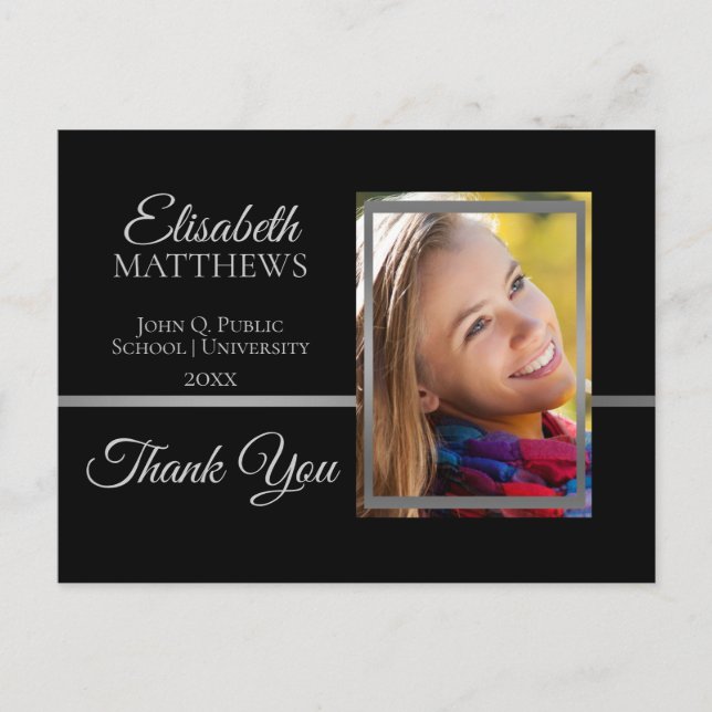 Classy Modern Graduation Name Photo Thank You Postcard (Front)