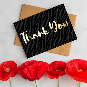 Classy Modern Luxury Zebra Print Black Thank You Foil Holiday Card