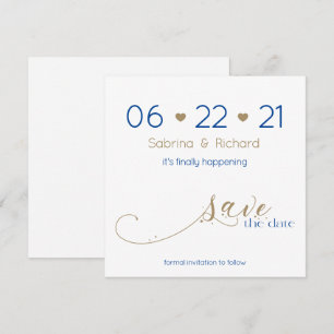 Classy Modern Minimalist Gold Navy Save the Date Invitation