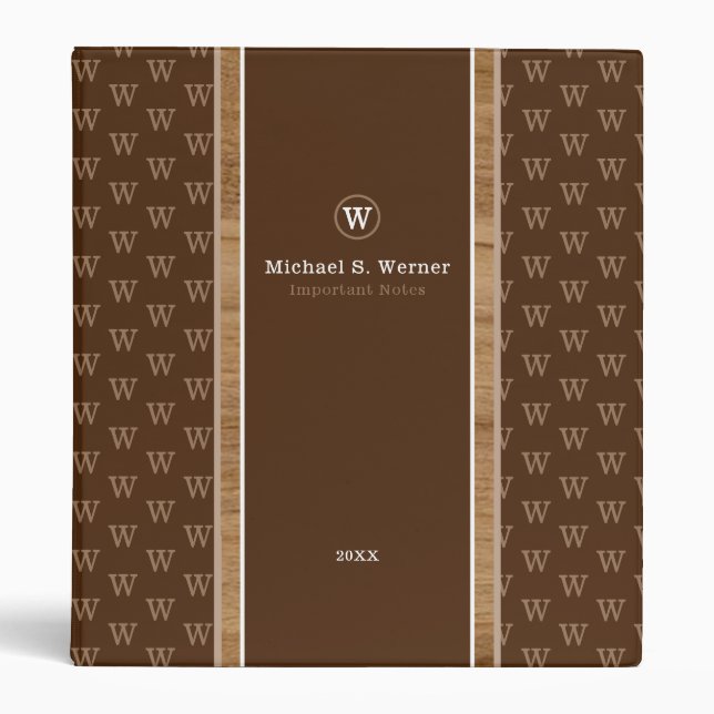 Classy Modern Monogram Important Notes  Binder (Front)