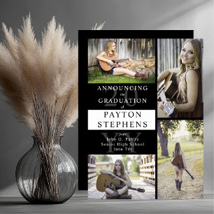 Classy Modern Photo Black   White Graduation Announcement