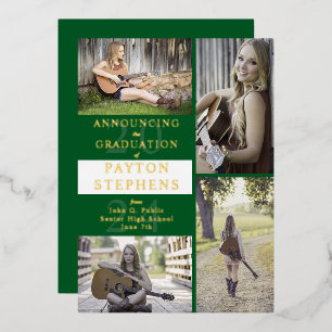 Classy Modern Photo Green   White Graduation Gold