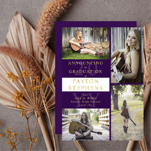 Classy Modern Photo Purple White Graduation Gold