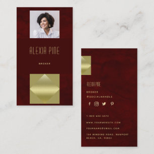 Classy Modern Professional Burgundy Gold Photo Business Card