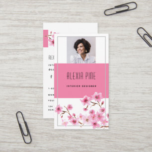 Classy Modern Professional Cherry Blossom Photo Business Card