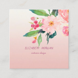 Classy Modern Romantic Watercolor Floral Square Business Card
