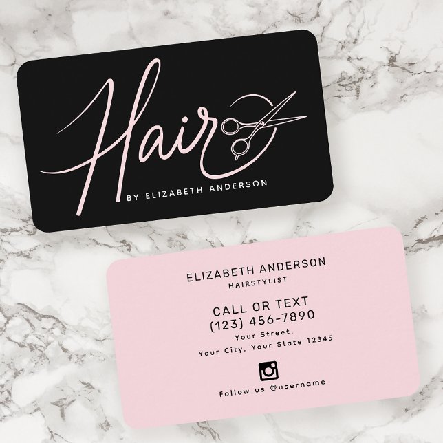 Classy Modern Script Hairstylist Blush Pink Business Card (Creator Uploaded)