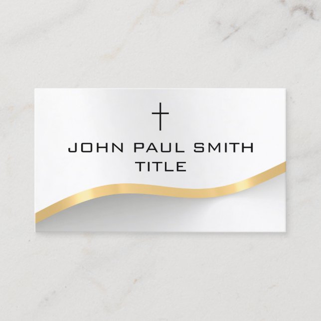 Classy Modern Silver Gold Christian Cross Business Card (Front)