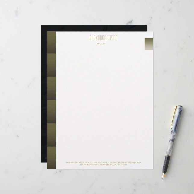 Classy Modern Simple Black Gold Professional  Letterhead (Front/Back In Situ)